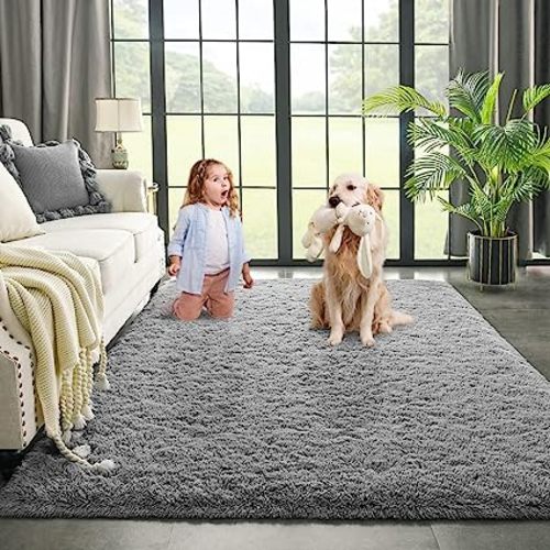 Kimicole Grey Area Rug for Bedroom Living Room Carpet Home Decor, Upgraded 6x9 Cute Fluffy Rug for Apartment Dorm Room Essentials for Teen Girls Kids, Shag Nursery Rugs for Baby Room Decorations - 6x9 Feet