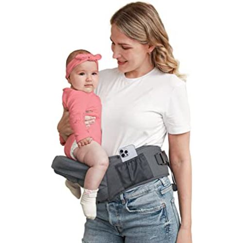 Baby Hip Carrier, BABYMUST Toddler Hip Carrier for Baby Child with Adjustable Long Waistbands, Various Pockets, and Ergonomic No-Slipped Seat Perfect for 8-66lbs All-Seasons Grey