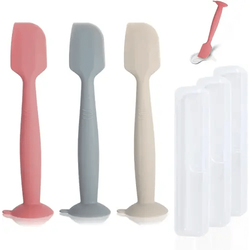 Diaper Spatula with Case, 3 Pack Baby Diaper Cream spatulas with 3 Storage Boxes, Soft Silicone Diaper Cream Applicator Butt Paste Spatula with Suction Base Full Size
