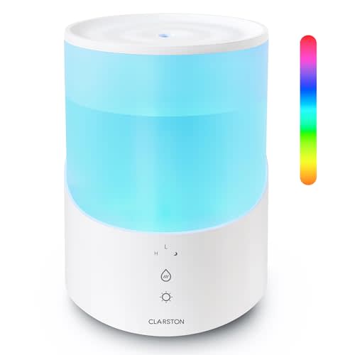 Clarston Humidifiers for Bedroom, 2.5L Cool Mist Humidifier for Large Room | 24dB, Easy to Top Fill & Clean, Home Baby Nursery & Plants, Essential Oils Diffuser, Nightlight, Auto Shut-off, 25H Runtime