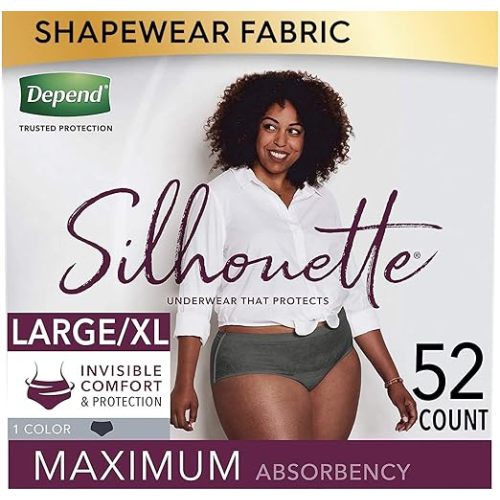 Depend Silhouette Incontinence and Postpartum Underwear for Women, Maximum Absorbency, Disposable, Large/Extra-Large, Pink, 52 Count (Packaging May Vary)