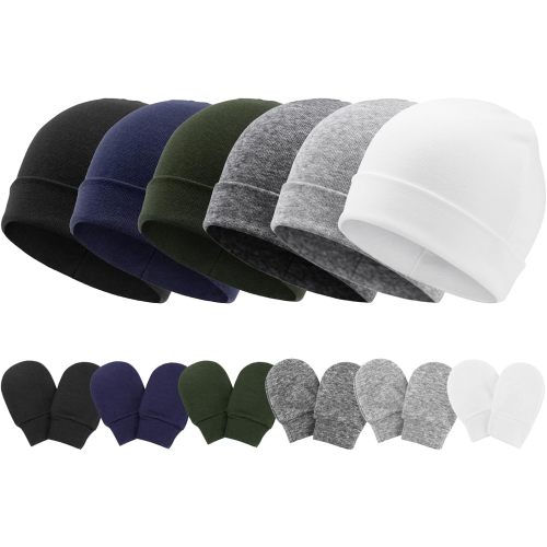 AQOKKA Baby Hats and Mittens Set Toddler Cotton Beanie Infant Cap No Scratch Gloves Newborn Hospital Hats for Baby Boys Girls Essentials 0-6 Months