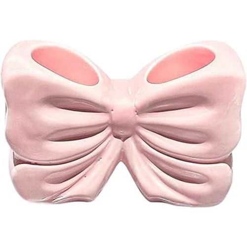 Bow Toothbrush Holder, Cute Ceramic Toothbrush Holder, Bow Personalized Decoration, Ceramic Bow Shaped Toothbrush Holders, Bathroom Countertop Accessories, for Bathroom Home(Pink)