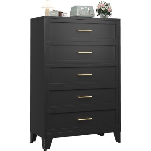 Metal Dresser Black Tall Dresser for Bedroom, 53.54" H 5 Drawers Dresser, Closet Dressers & Chests of Drawers for Hallway