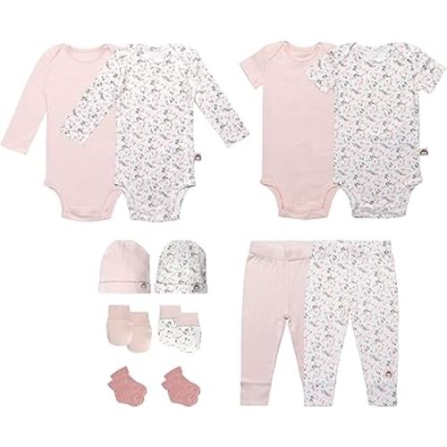 Baby Layette Set Girl, 12 Piece New Born Baby Girls Gift Set, 0-3 M Babygirl Newborn Essentials, 3 Month Old Baby Must Haves, Baby's Clothes (Floral + Pink Newborn Clothes Babygirl)