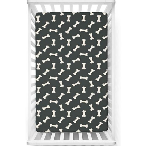 Dog Bone Themed Fitted Crib Sheet,Standard Crib Mattress Fitted Sheet Ultra Soft Material-Baby Crib Sheets for Girl or Boy, 28“ x52“,Ivory and Charcoal Grey