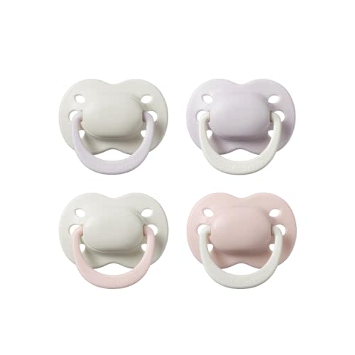 Tommee Tippee Ultimate Fit Newborn Pacifiers, 0-2 Months, Extra Air Holes, Symmetrical Nipple and Shield, 100% BPA Free Silicone, Dishwasher & Sterilizer Safe, Pale Plum and Cotton Candy, Pack of 4