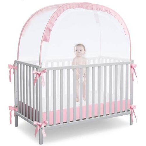 Baby Pop Up Tent Cover Crib,See Through Crib and Nursery Soft Mesh Cover,Net with Viewing Window to Keep Baby in (55.2" L x 27.6" W x 51.6" H)