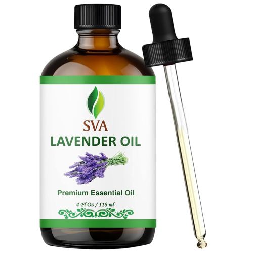 SVA Lavender Essential Oil – 4 Fl Oz – 100% Natural Lavender Oil - for Diffuser, Hair Care, Face, Skin Care, Aromatherapy, Scalp and Body Massage, Soap and Candle Making – with Dropper