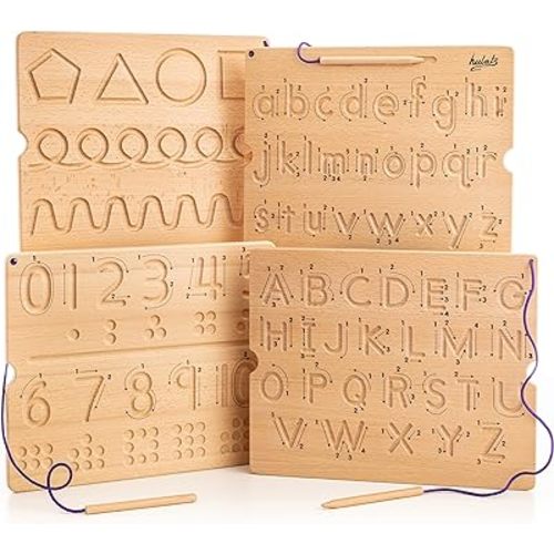 Learn to Write - Number & Letter Tracing Boards with Direction Arrows - Wooden Alphabet Learning Montessori Toys 4+ Year Old Toddler Writing Tools Beginner Preschool Classroom Must Haves