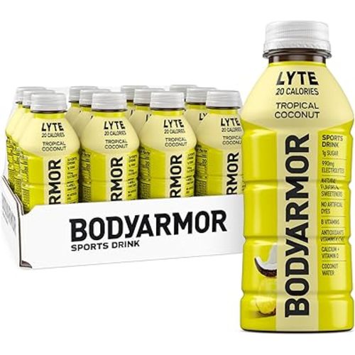 BODYARMOR LYTE Sports Drink Low-Calorie Sports Beverage, Tropical Coconut, Coconut Water Hydration, Natural Flavors With Vitamins, Potassium-Packed Electrolytes, Perfect For Athletes, 16 Fl Oz (Pack of 12)
