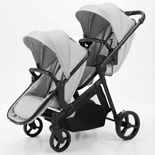 Double Stroller for Twins Infants and Toddlers, Foldable Tandem, (Gray) | Convertible Twin to Single Stroller, Compact Light Weight， Ages 0-3 Years