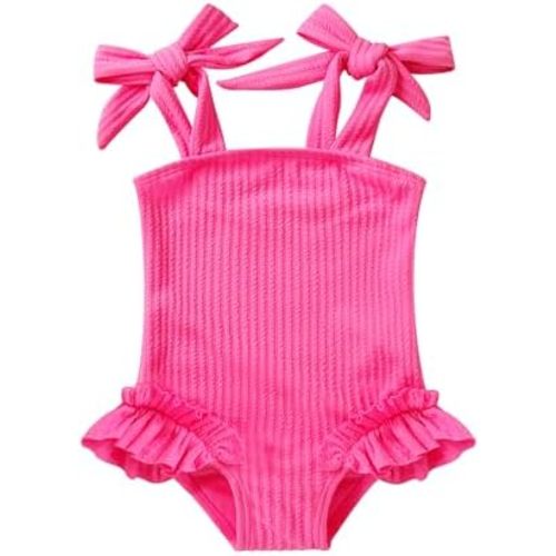 Happy Town Toddler Swimsuit Girl Solid Color Stripe One-Piece Baby Bathing Suits