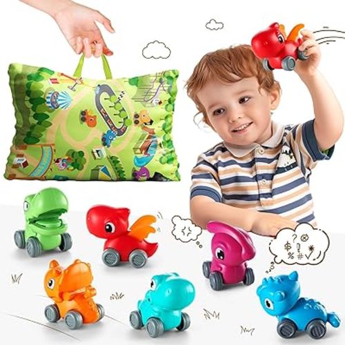 ALASOU Baby Dinosaur Car Toys with Playmat/Storage Bag|1st Birthday Gifts for Toddler Age 1-2|Baby Toys for 1 2 3 Year Old Boy|1 2 Year Old Boy Gift for Infant 12-18 Month