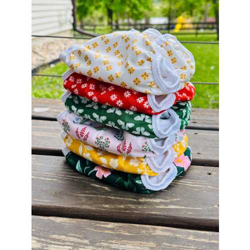 Set of 6 Wildflower Newborn Cloth Diapers with umbilical cord snaps