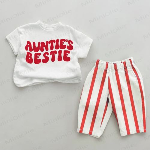 AUNTIE'S BESTIE Baby Red Vertical Striped 2-piece Set