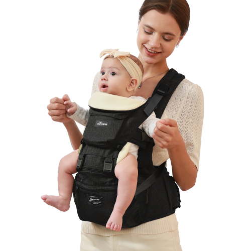 Sunveno 6-in-1 Ergonomic Baby Carrier with Back Pain Relief for Newborn, Black, One Size