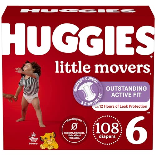 Huggies Size 6 Diapers, Little Movers Baby Diapers, Size 6 (35+ lbs), 108 Count (2 Packs of 54), Packaging May Vary