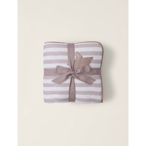 Organic Cotton Double Cloth Stripe Toddler Quilt - Faded Rose