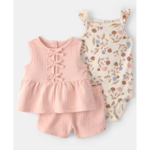 Baby Girls' Floral Top, Bodysuit, & Shorts, 3-Piece Set