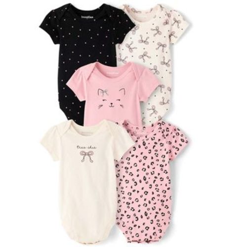 The Children's Place Baby Girls Short Sleeve Leopard Bodysuit 5-Pack