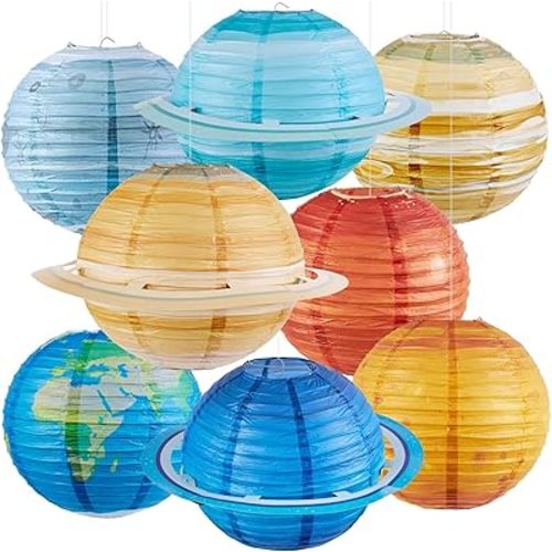 Easy Joy Space Paper Lantern Planets Lanterns Out of This World Space Outer Space Party Decorations Galaxy Earth Birthday Decor Classroom Science Astronaut Theme Solar System Party for Kids 8PCS