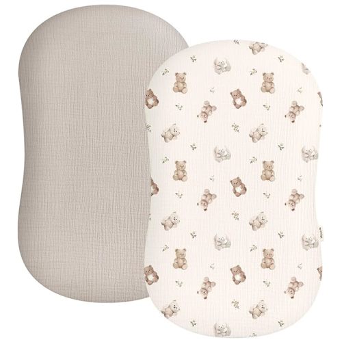 Muslin Baby Lounger Cover 2 Pack, Soft Breathable Newborn Lounger Pillow Cover for Boys Girls Infant (Teddy & Friends)