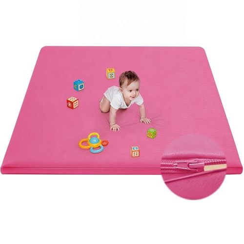 Waterproof Baby Play Mat for Floor Memory Foam 50 * 50 Cushion Playpen Playmat Tummy Time Crawling Mat Nursery Rug Thick Pad Create Soft & Safe Area for Infants,Toddler,Kids,Hot Pink