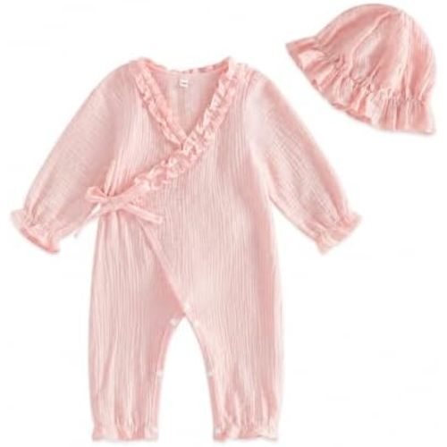 Newborn Baby Girl Clothes Ruffle Wrap Romper+ Bonnet