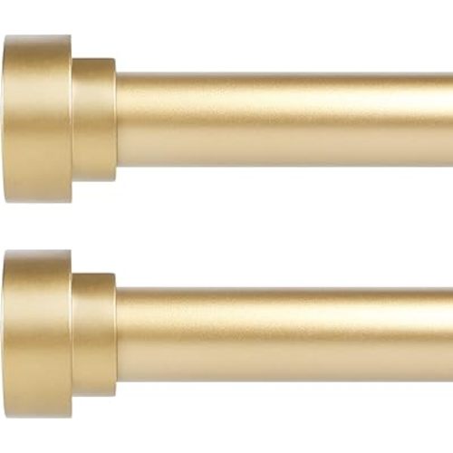 HEI! DEAR 2 Pack Gold Curtain Rods 48 to 84 Inch(4-7FT),1 Inch Heavy Duty Curtain Rods,Adjustable Curtain Rod Set,Modern Decorative Drapery Rods,Telescoping Window Curtains Rods 36-88",Brass Gold