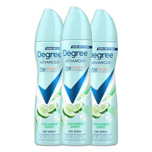 Degree Antiperspirant Deodorant Cucumber Burst 3 count Dry Spray 72-Hour Sweat & Odor Protection Deodorant Spray For Women With Body Heat Activated Technology 3.8 oz