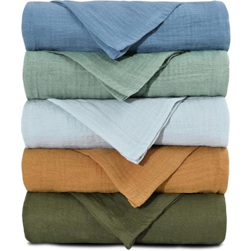 Muslin Receiving Blankets, Neutral Blanket Swaddling for Newborn Boys and Girls, 5 Pack Breathable and Skin-Friendly Swaddle Wrap for Infant Baby (Bright Colors)