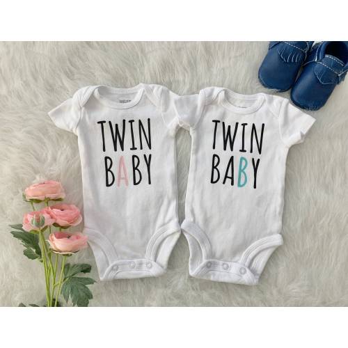 Twin A and B Baby Bodysuits {newborn coming home outfit, unique baby bodysuits, baby shower gift, IVF baby}