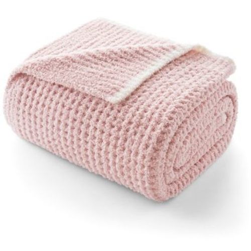 Waffle Knit Throw Blanket Fluffy Dual-side Throw Soft Reversible Blanket,Snuggle Sac,Pink,50"*60"