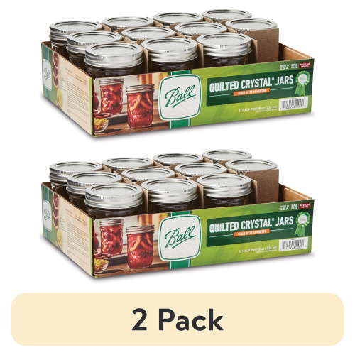 (2 pack) Ball 8 oz Mason Jars, Regular Mouth Quilted Canning Jars with Lids and Rings, 12-Pack Small Glass Jars for Home Canning and Preserving