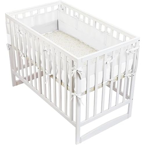 4PC Soft Mesh Crib Liner for Full Size Cribs, 4 Side Covers,2 Long Pieces (51.18in x 9.64in),2 Short Pieces(26,77in x9.64in) (White)