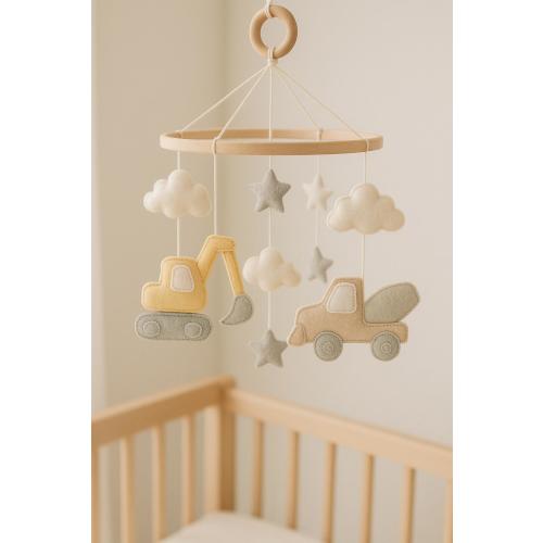 Handmade Musical Baby Mobile: Cheerful Vehicle Theme, Felt Nursery Decor