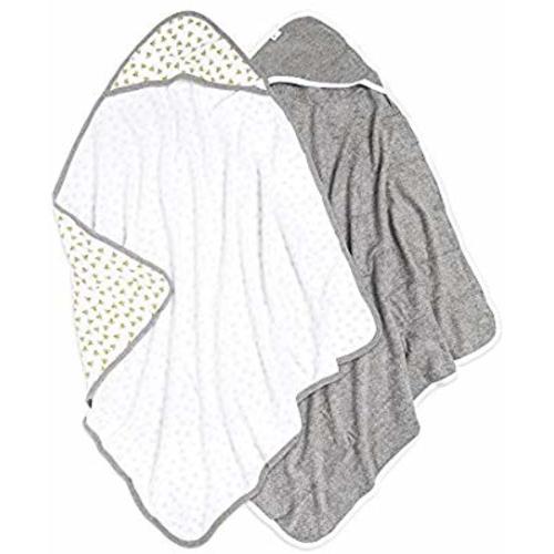 Burt's Bees Baby - Hooded Towels, Absorbent Knit Terry, Super Soft Single Ply, 100% Organic Cotton (Honey Bee/Grey, 2-Pack)
