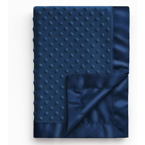 Pro Goleem Soft Minky Dot & Satin Baby Blanket, Navy Blue, 30’’ x 40’’