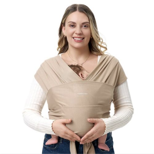 Momcozy Baby Wrap Carrier - Easy to Wear Infant Carrier Slings, Lightweight Hands Free Baby Sling, Adjustable Baby Carriers for Newborn to Toddler 8-35 lbs, Baby Wraps Carrier, Light Curry