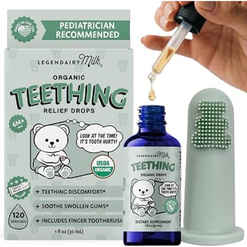 Legendairy Milk Organic Baby Teething Drops with Toothbrush, 120 Servings