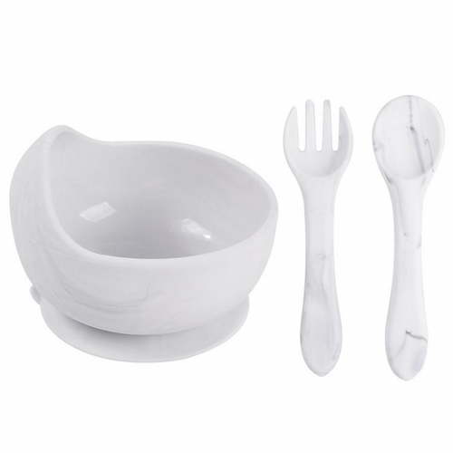MOQIN Silicone Baby Feeding Set,3 Pack Baby Bowls with Suction, Baby Spoons,Fork,Unbreakable Baby Feeding Utensils for Infants Toddlers Self Eating Weaning Food Supplies First Stage Feeding Set