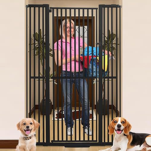 Extra Tall Pet Gate, 29.5-48" Adjustable Width, Pressure-Mounted (Black）