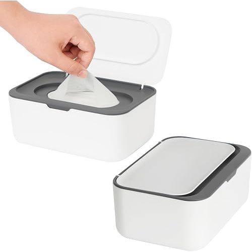 2 Pack Wipes Dispenser, Wipe Holder for Baby & Adult, Seposeve Refillable Wipe Container, Keeps Wipes Fresh, One-Handed Operation. Non-Slip, Easy Open/Close Wipes Pouch Case(2 Grey)