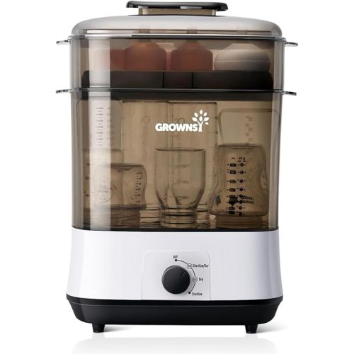 Grownsy Adjustable 4 in 1 Large Bottle Sterilizer and Dryer, 8 Bottles Capacity,Electric Steam Baby Bottle Sterilizer, Sanitizer for Baby Bottles & Pacifiers, Breast Pump Parts