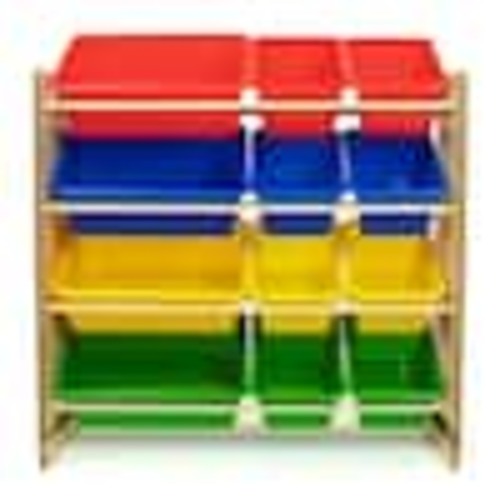 Humble Crew Primary Natural Toy Storage Organizer with 12 Plastic Bins WO560