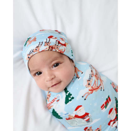 Rudolph's Snowy Adventure Swaddle & Beanie Set | Little Sleepies