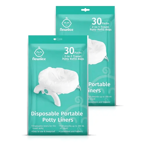Newnice 60 Packs Disposable Potty Liners with 200ML Absorbent Pads, Portable Travel Potty Bags Compatible with OXO Tot 2-in-1 Go Potty, Potty Training Liners Fit Most Potty Chairs for Kids, Toddlers