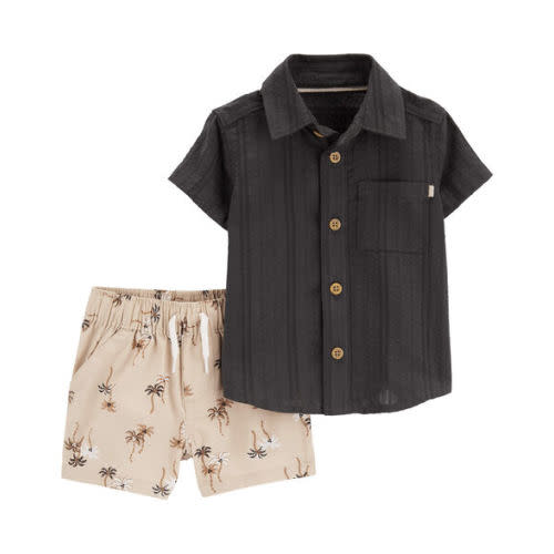 Baby 2-Piece Button-Front Shirt & Palm Tree Short Set - 9mo