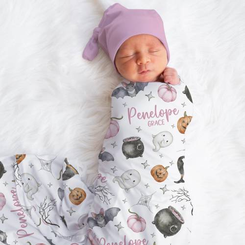 Personalized Halloween Swaddle Blanket Bat Name Baby Blanket Newborn Baby Girl Coming Home Outfit Hospital Photo Outfit Baby Shower Gift